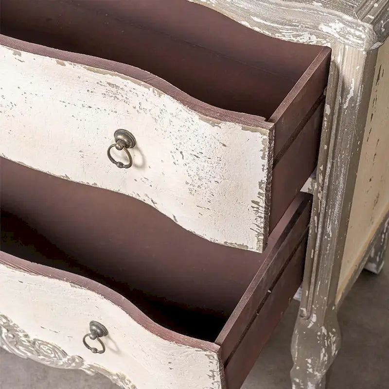 Meuble de rangement vintage en bois avec finition antique et étagères réglables