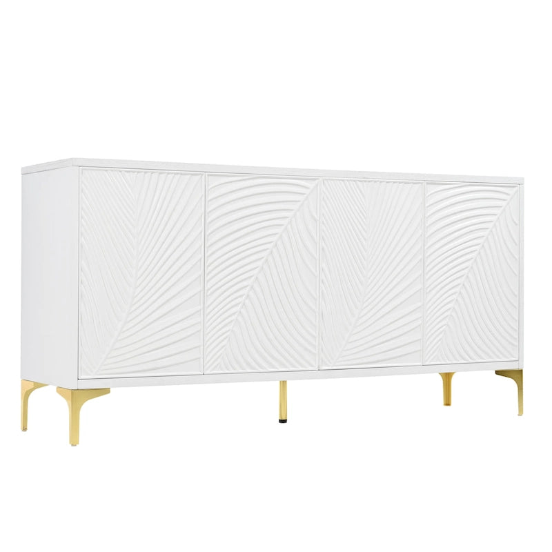 Meuble de rangement multifonctionnel, Buffet à quatre portes avec texture unique, Étagères réglables