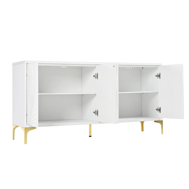 Meuble de rangement multifonctionnel, Buffet à quatre portes avec texture unique, Étagères réglables