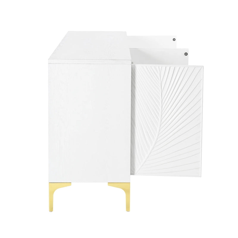 Meuble de rangement multifonctionnel, Buffet à quatre portes avec texture unique, Étagères réglables