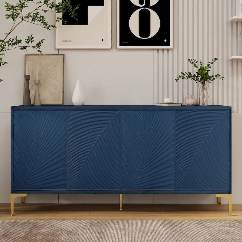 Meuble de rangement multifonctionnel, Buffet à quatre portes avec texture unique, Étagères réglables