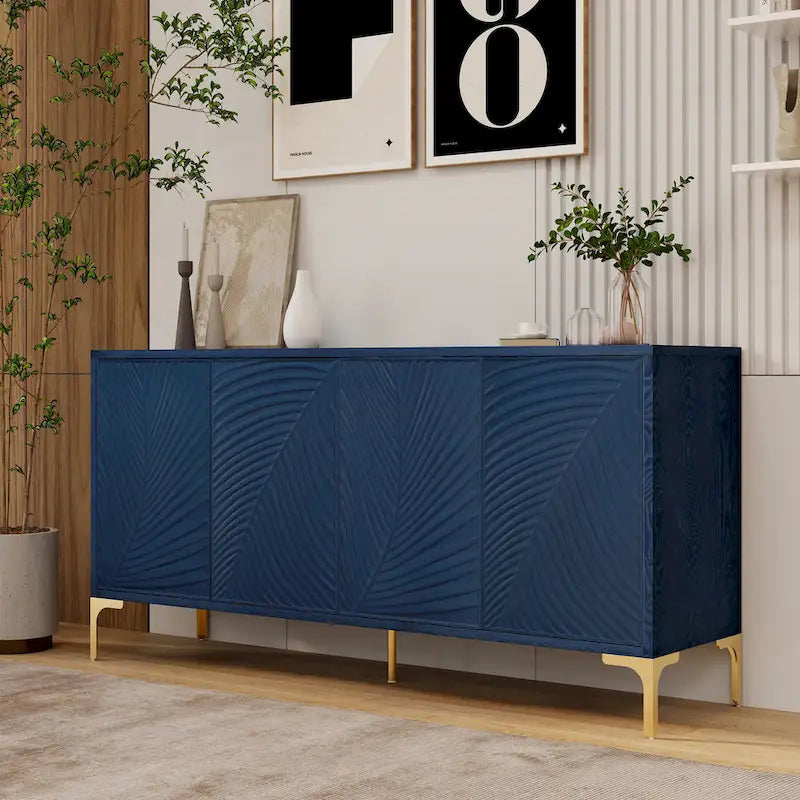 Meuble de rangement multifonctionnel, Buffet à quatre portes avec texture unique, Étagères réglables