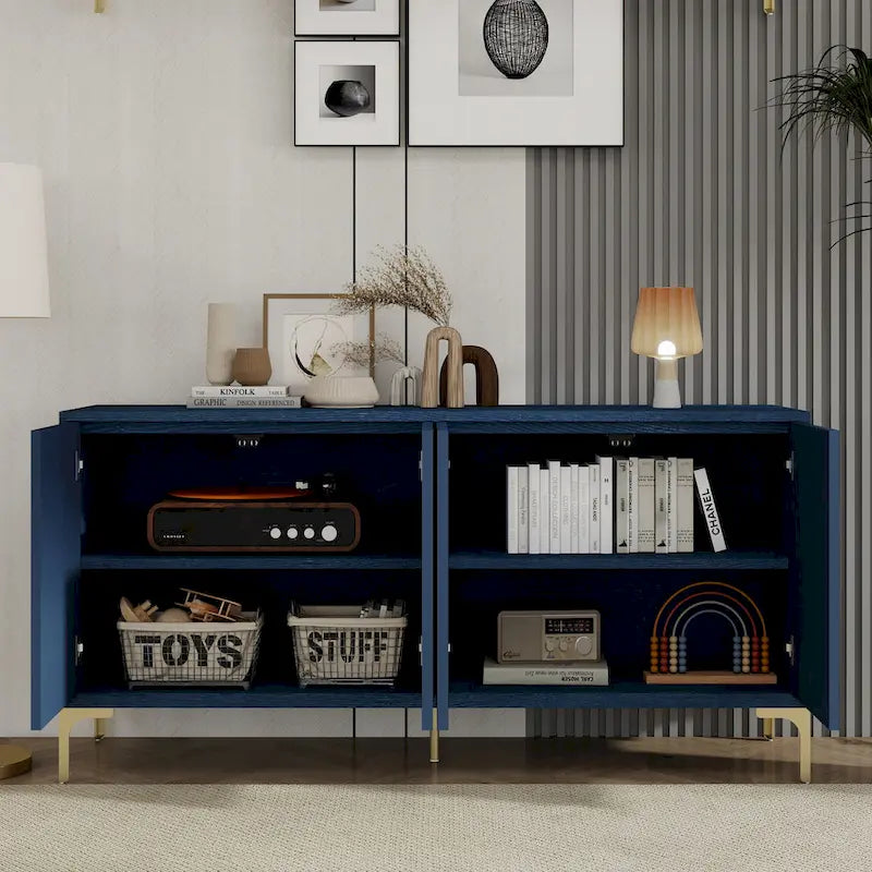 Meuble de rangement multifonctionnel, Buffet à quatre portes avec texture unique, Étagères réglables