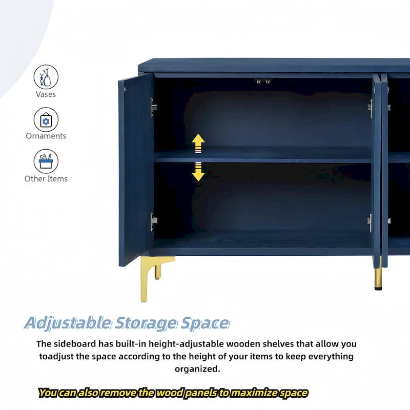 Meuble de rangement multifonctionnel, Buffet à quatre portes avec texture unique, Étagères réglables