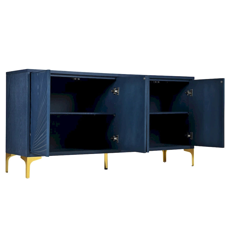 Meuble de rangement multifonctionnel, Buffet à quatre portes avec texture unique, Étagères réglables