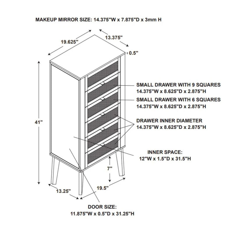 Meuble de rangement pour bijoux avec tiroirs et panneaux latéraux – 41 – Marron