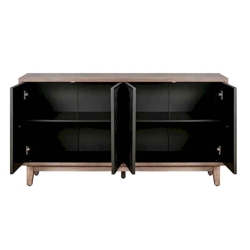 Bahut Buffet Mid-Century avec Pieds en Bois Massif, Meuble de Rangement de Cuisine de 60 po, Credenza avec 4 Portes et 2 Étagères
