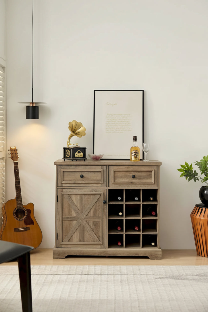 Buffet Cabinet with Storage Sideboard, Wine Bar Cabinet with Removable Wine Racks, Coffee Bar Cabinet with Adjustable Shelf