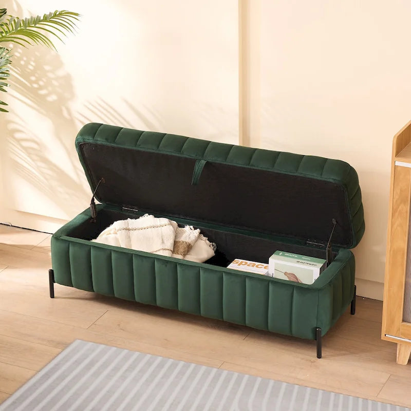 49.21 Banc de rangement rembourré en velours avec pieds en métal pour chambre à coucher