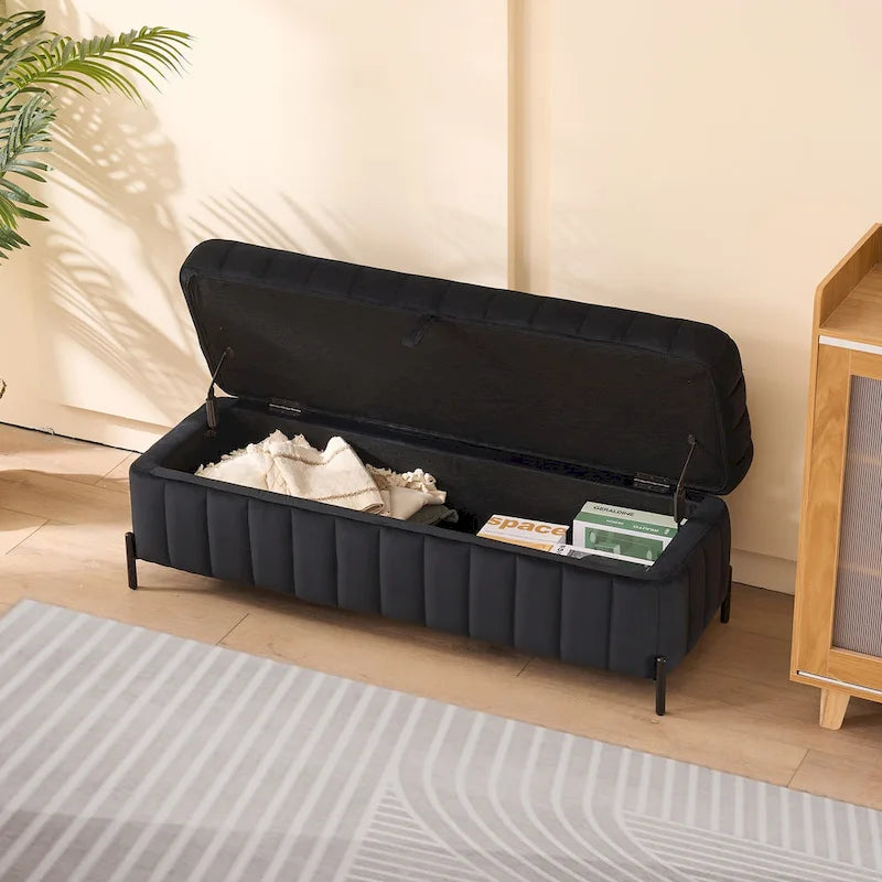 49.21 Banc de rangement rembourré en velours avec pieds en métal pour chambre à coucher