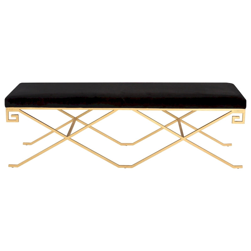 Banc glamour Velours noir/feuille d'or - 59Lx21Px20H