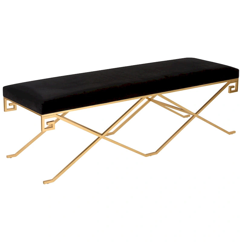 Banc glamour Velours noir/feuille d'or - 59Lx21Px20H