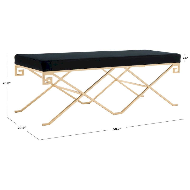 Banc glamour Velours noir/feuille d'or - 59Lx21Px20H