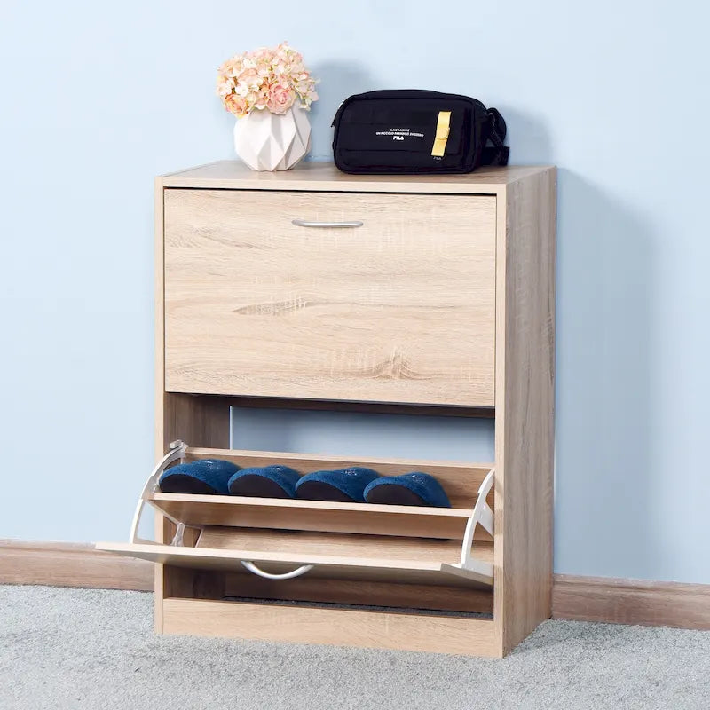 Meuble à chaussures en bois pour entrée, meuble de rangement pour chaussures blanc avec 2 portes battantes