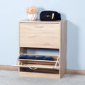 Meuble à chaussures en bois pour entrée, meuble de rangement pour chaussures blanc avec 2 portes battantes