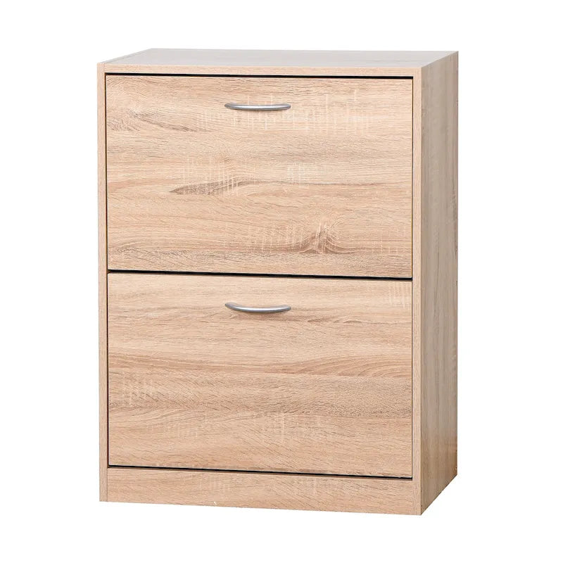 Wooden Shoe Cabinet for Entryway, White Shoe Storage Cabinet with 2 Flip Doors