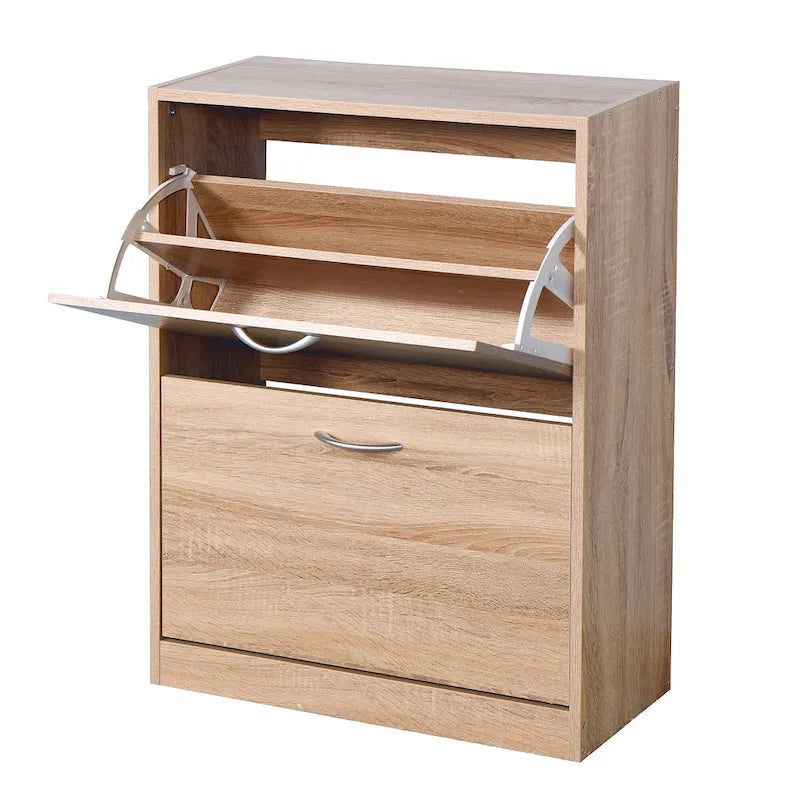 Meuble à chaussures en bois pour entrée, meuble de rangement pour chaussures blanc avec 2 portes battantes