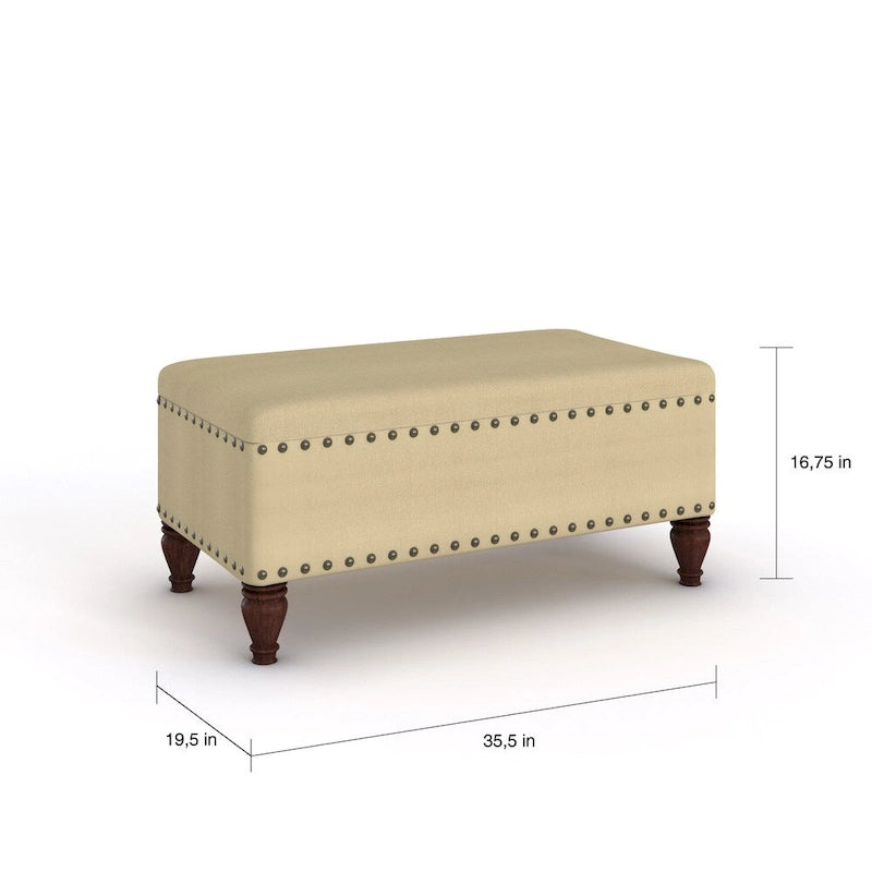 Banc de rangement capitonné en lin vanille