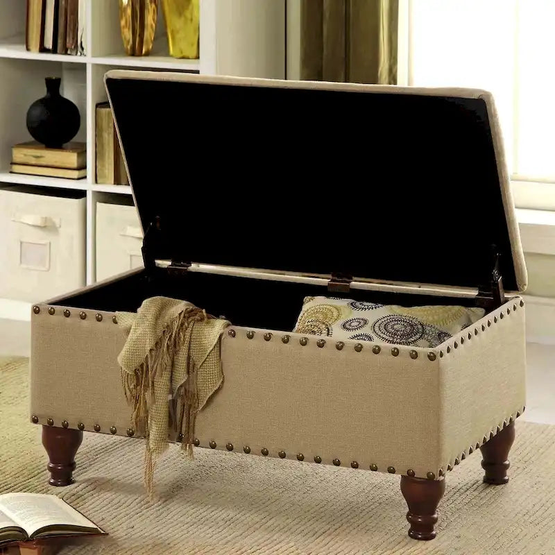 Banc de rangement capitonné en lin vanille