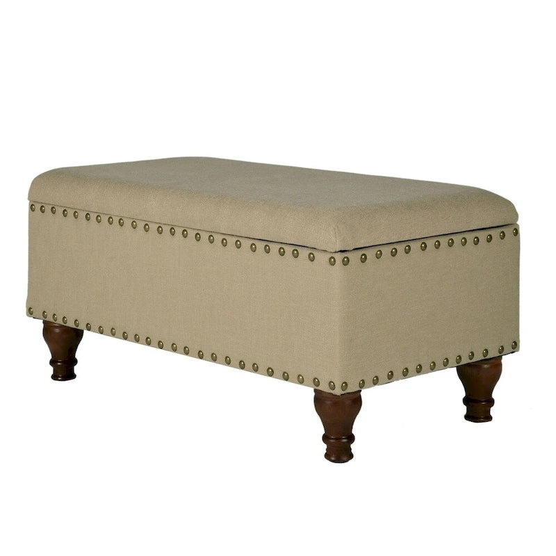 Banc de rangement capitonné en lin vanille