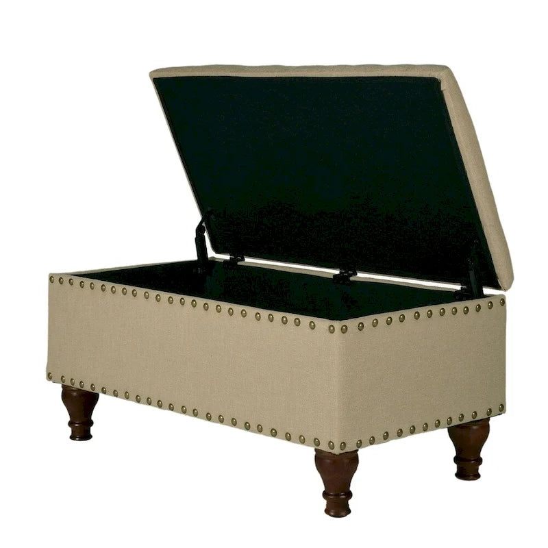 Banc de rangement capitonné en lin vanille