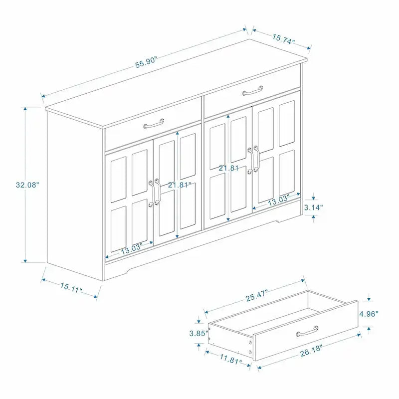 55.91 Grand buffet de ferme, armoire de rangement, bahut.