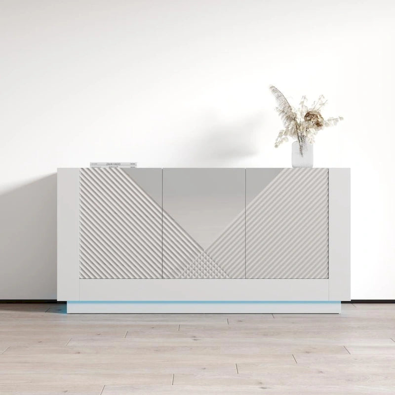 Bahut de salle à manger moderne avec panneaux de porte décoratifs et grand espace de rangement