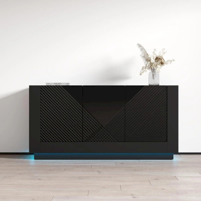 Bahut de salle à manger moderne avec panneaux de porte décoratifs et grand espace de rangement