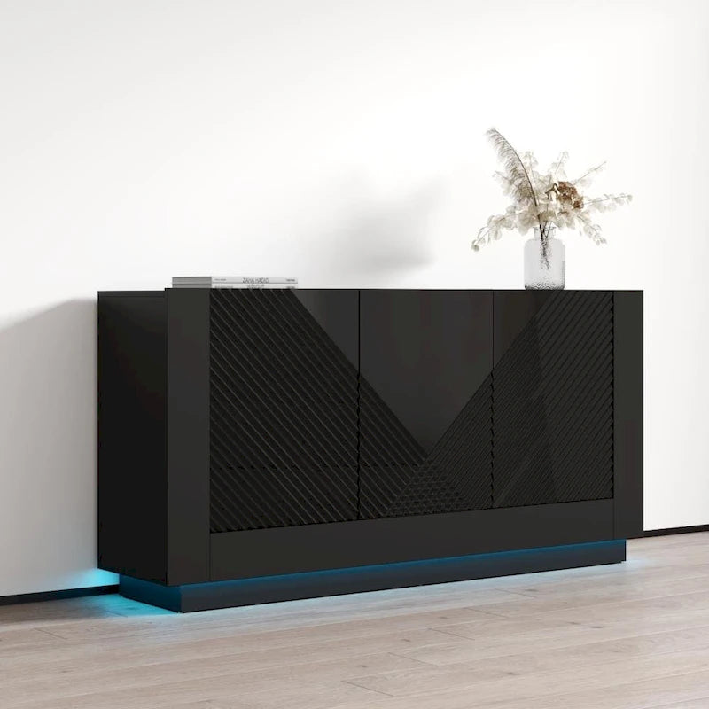 Bahut de salle à manger moderne avec panneaux de porte décoratifs et grand espace de rangement