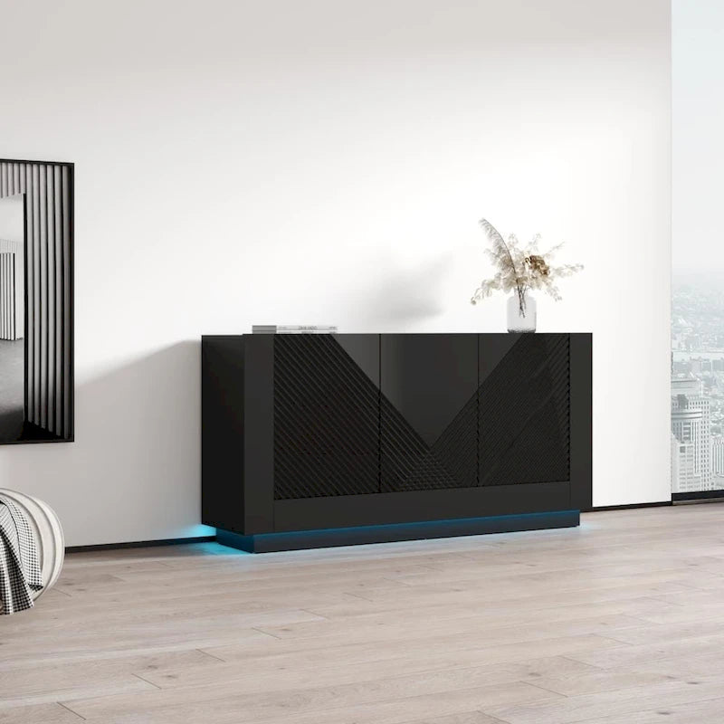 Bahut de salle à manger moderne avec panneaux de porte décoratifs et grand espace de rangement