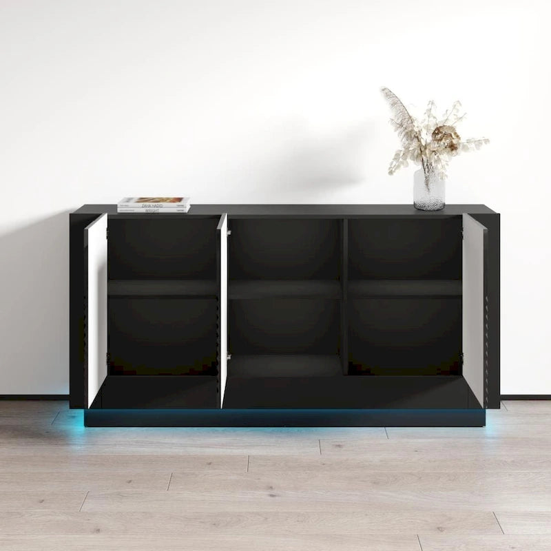 Bahut de salle à manger moderne avec panneaux de porte décoratifs et grand espace de rangement