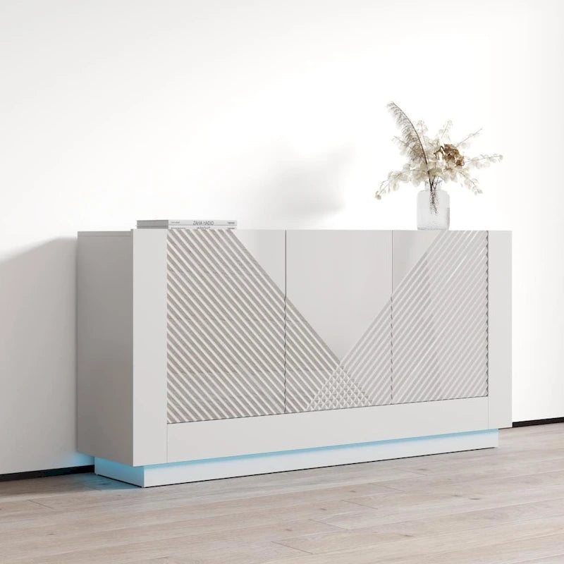 Bahut de salle à manger moderne avec panneaux de porte décoratifs et grand espace de rangement