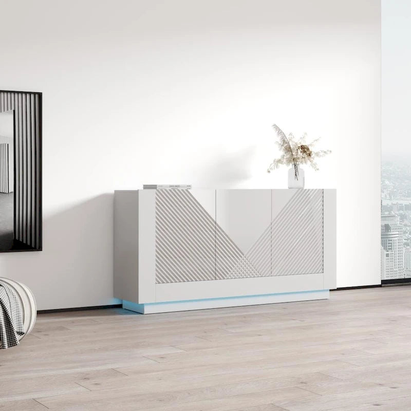 Bahut de salle à manger moderne avec panneaux de porte décoratifs et grand espace de rangement