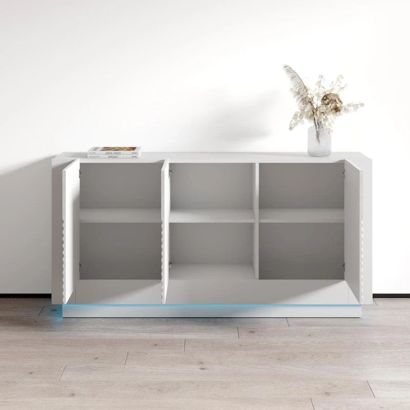 Bahut de salle à manger moderne avec panneaux de porte décoratifs et grand espace de rangement