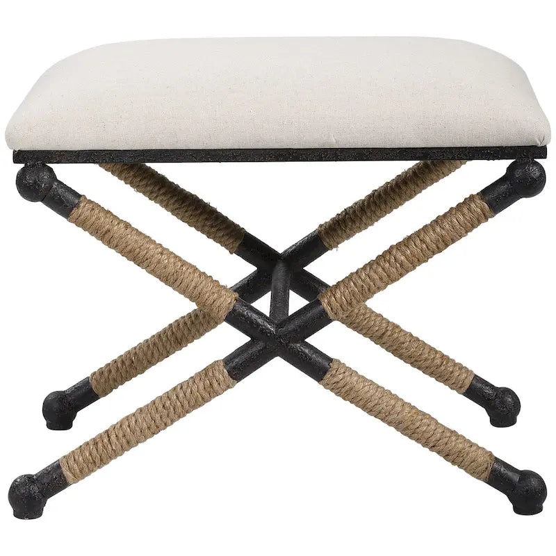 Petit banc d'appoint rembourré avec pieds en bois massif