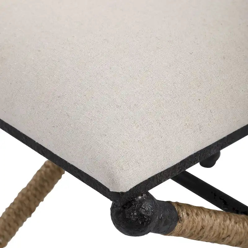 Petit banc d'appoint rembourré avec pieds en bois massif