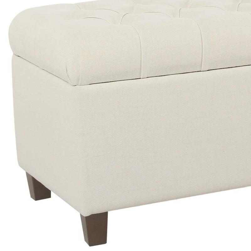 Banc en bois capitonné en tissu avec rangement à charnière, blanc et marron - 45,7 H x 101,6 L x 45,7 P cm