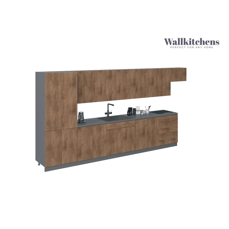 Cuisine teck naturel et base noire 15 pieds de large - 174x24