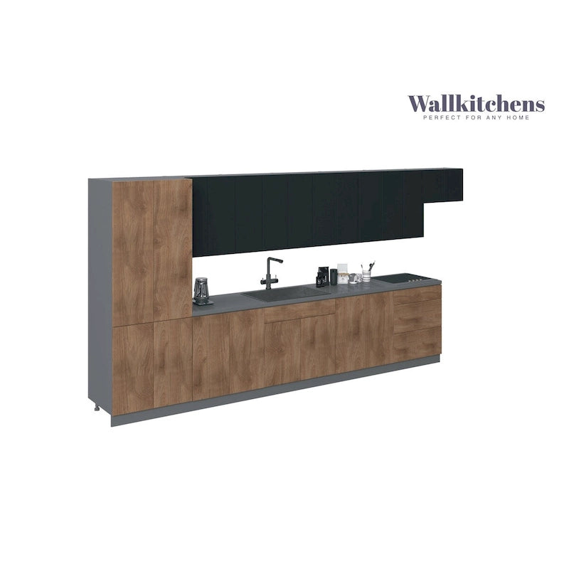 Cuisine teck naturel et base noire 15 pieds de large - 174x24
