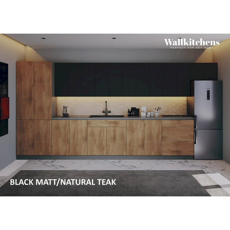 Cuisine teck naturel et base noire 15 pieds de large - 174x24