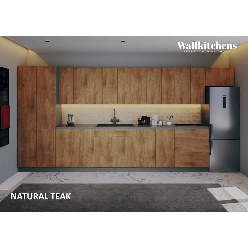Cuisine teck naturel et base noire 15 pieds de large - 174x24