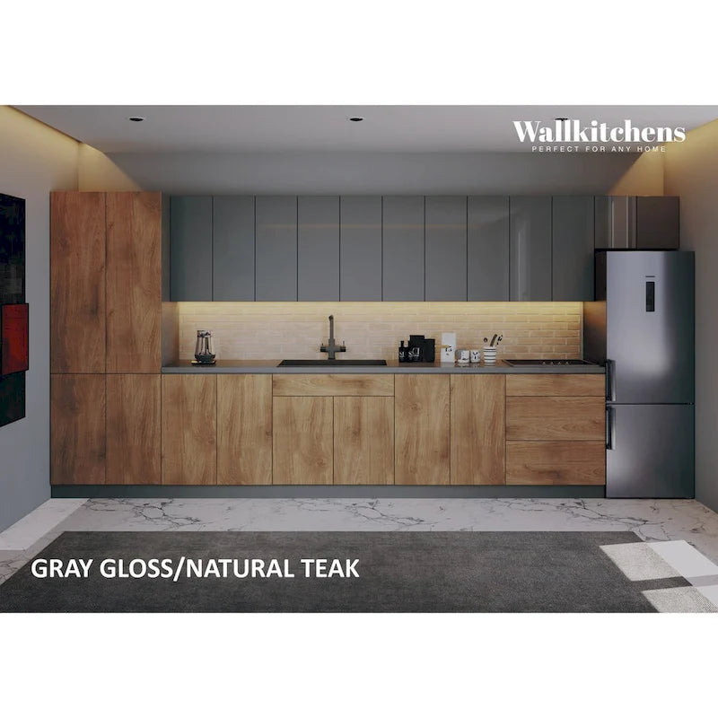 Cuisine teck naturel et base noire 15 pieds de large - 174x24