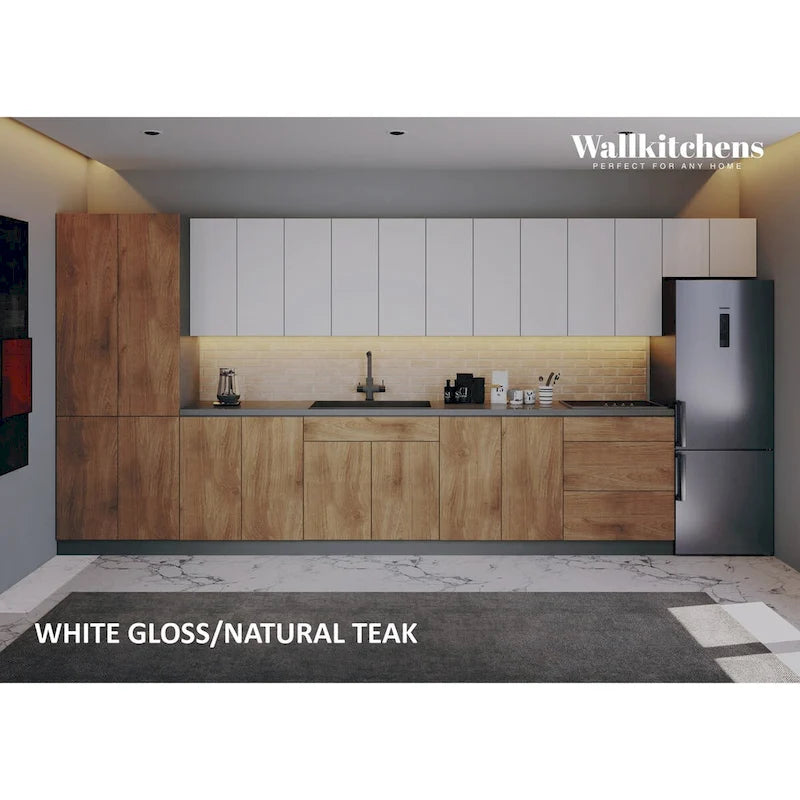 Cuisine teck naturel et base noire 15 pieds de large - 174x24