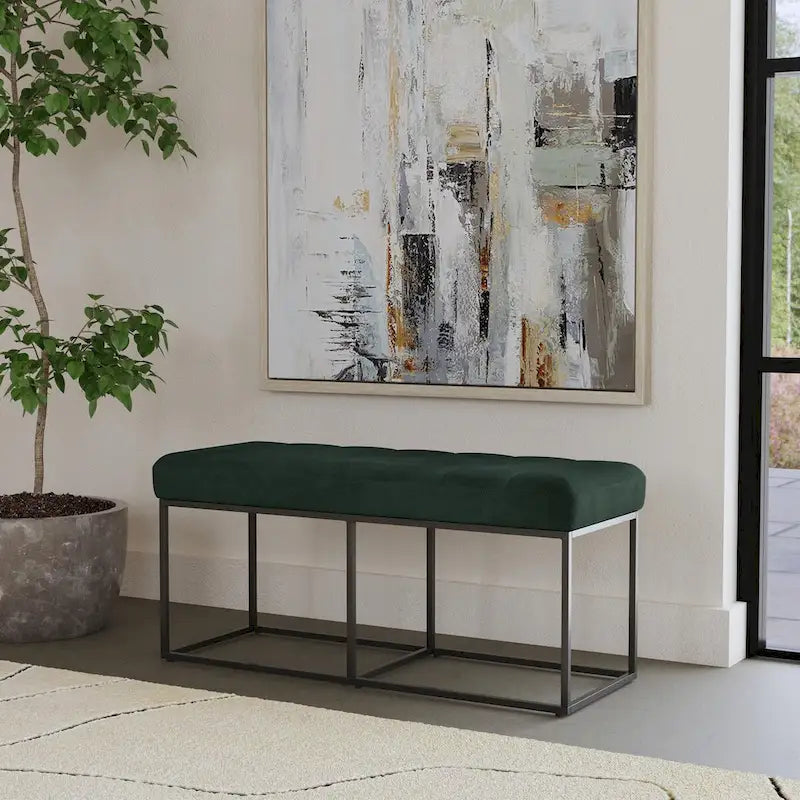 Banc d'entrée industriel rembourré en similicuir avec cadre en métal