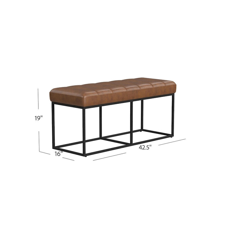 Banc d'entrée industriel rembourré en similicuir avec cadre en métal