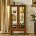 Vitrine lumineuse, vitrine avec étagères réglables et panneau arrière en miroir, portes en verre trempé