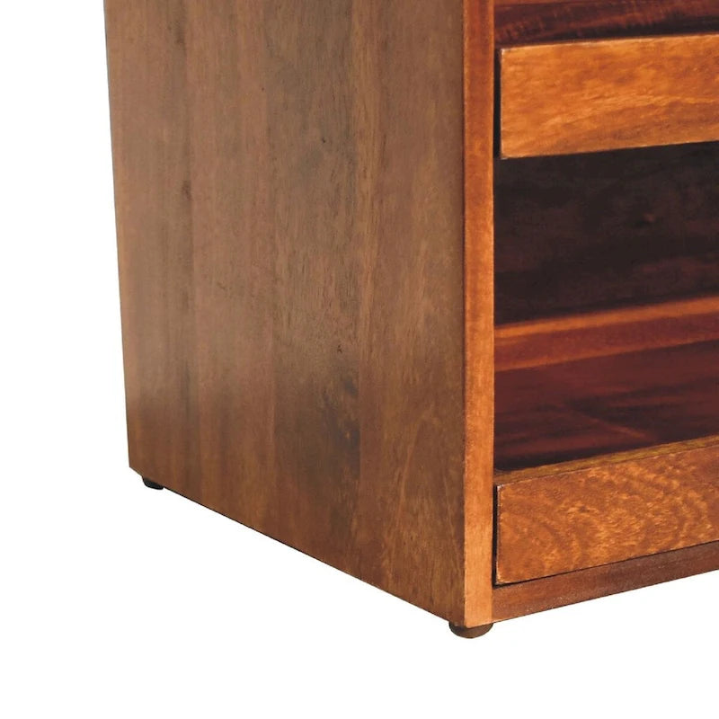 Banc de rangement pour chaussures en cuir de buffle marron, avec tiroir coulissant