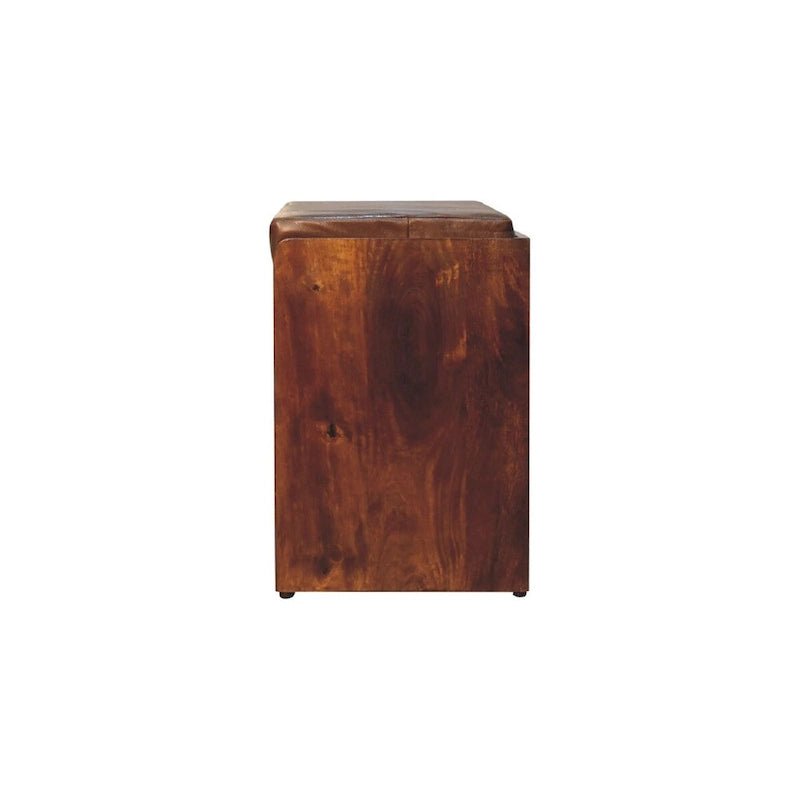 Banc de rangement pour chaussures en cuir de buffle marron, avec tiroir coulissant