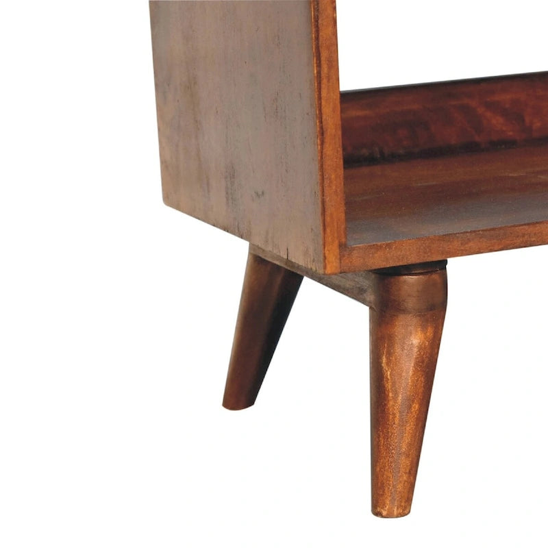 Banc en châtaignier avec coussin d'assise en cuir marron