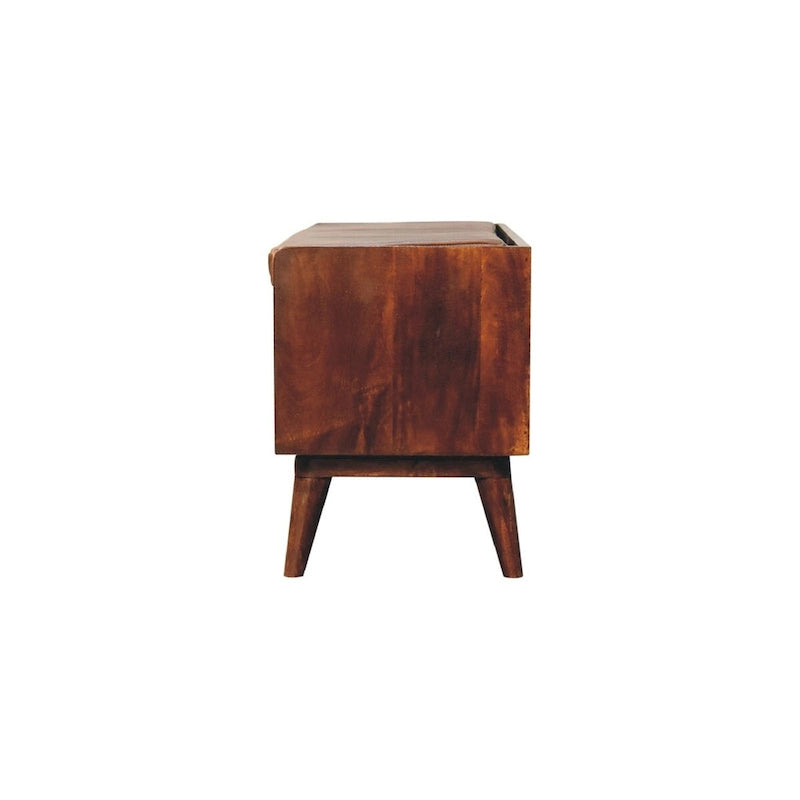 Banc en châtaignier avec coussin d'assise en cuir marron